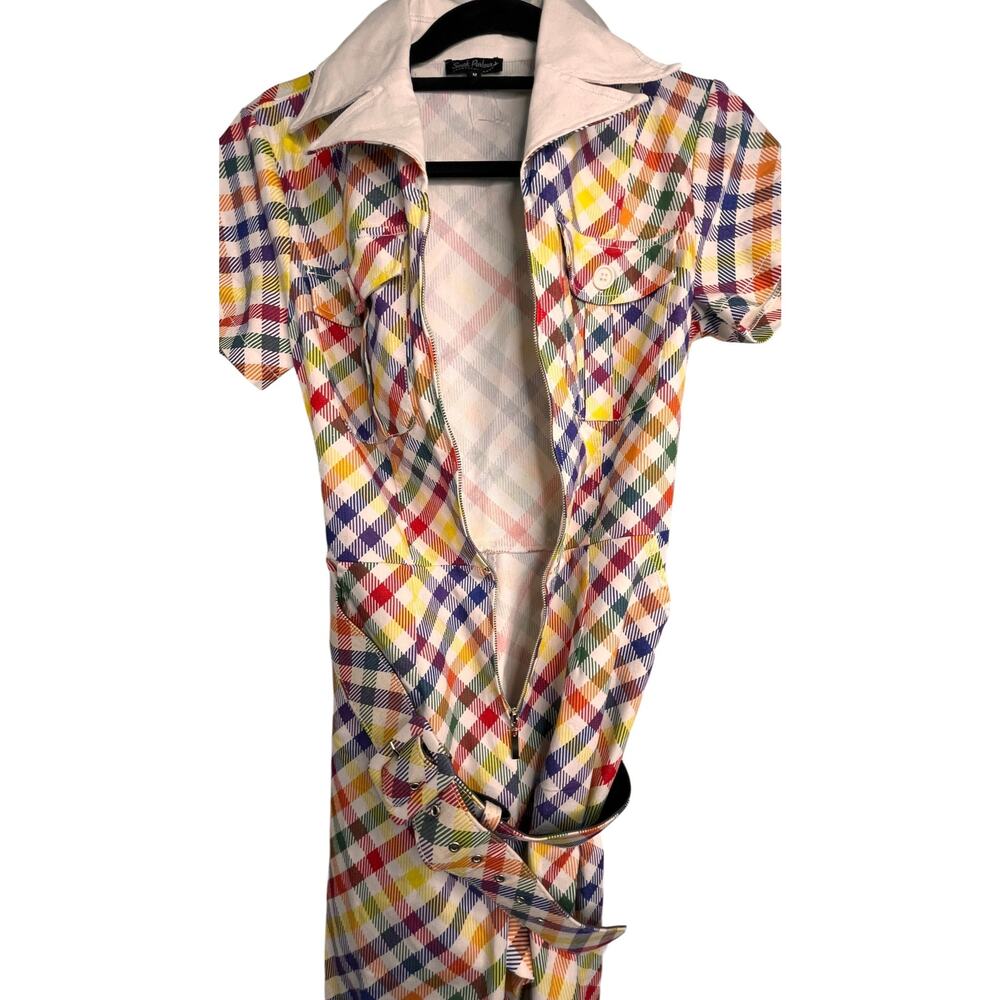 Smak Parlour 1970s Colorful Check Flare Bell Bottoom Jumpsuit Medium - Picture 12 of 12